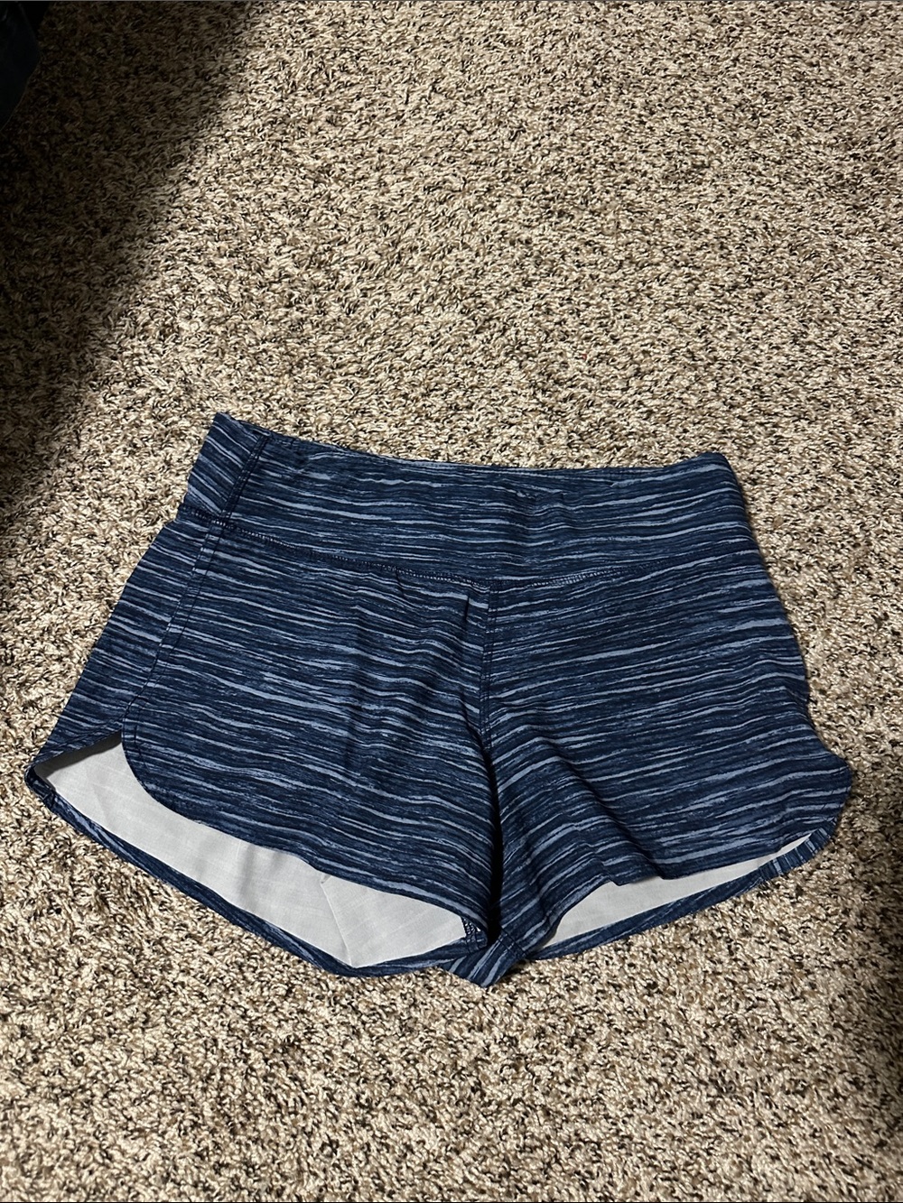 Women’s Navy Space-Dye Athletic Shorts with Curved Hem